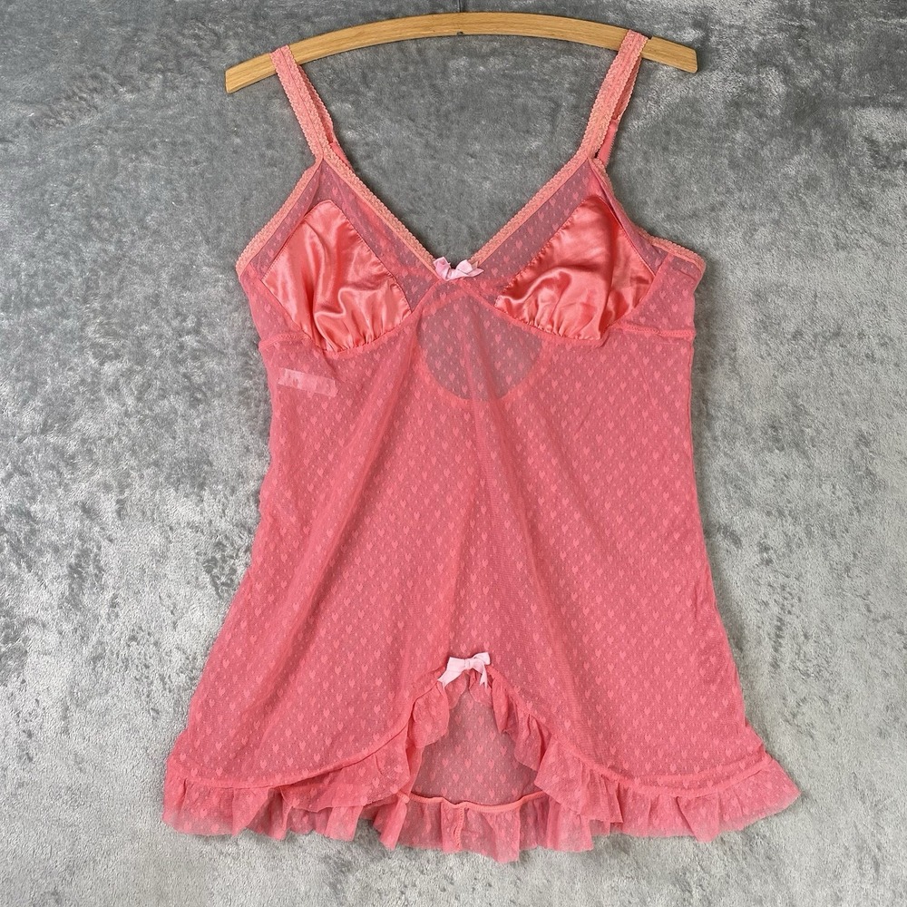 Vtg Victorias Secret Angels Chemise Womens Size L Pink Y2K Heart Mesh Babydoll